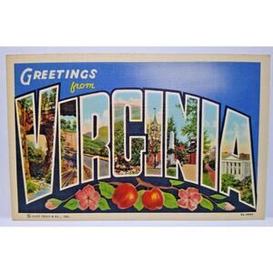 Greetings From Virginia Large Big Letter Linen Postcard Curt Teich Unused State